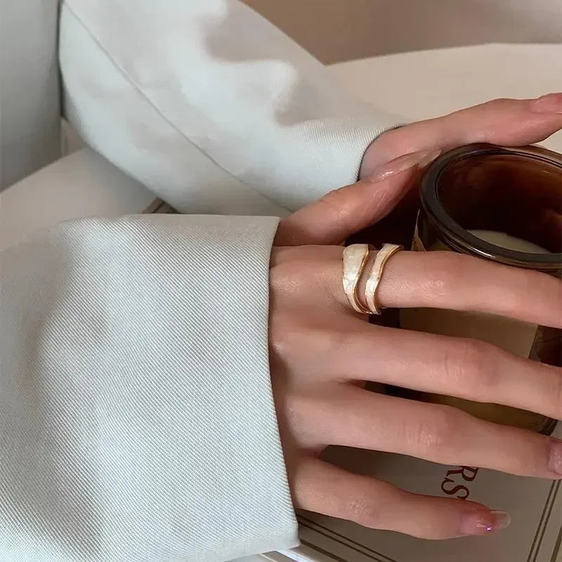 Retro Gold Farbe Doppel Öl Tropf Offene Ringe für Frauen Luxus Unregelmäßige Einstellbare Finger Ring 2025, Neue Trendy Hochzeit Schmuck