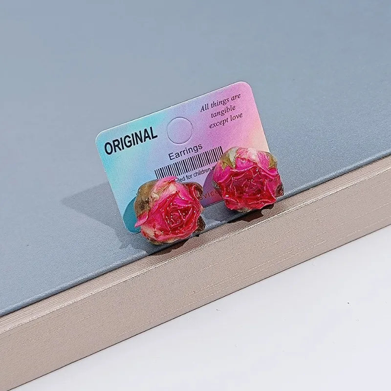Einzigartige getrocknete Blumenohrringe, elegante natürliche Rose, Blumenperle, Quaste, lange Ohrringe, Epoxidharz, Rosenohrringe, Schmuck im Großhandel