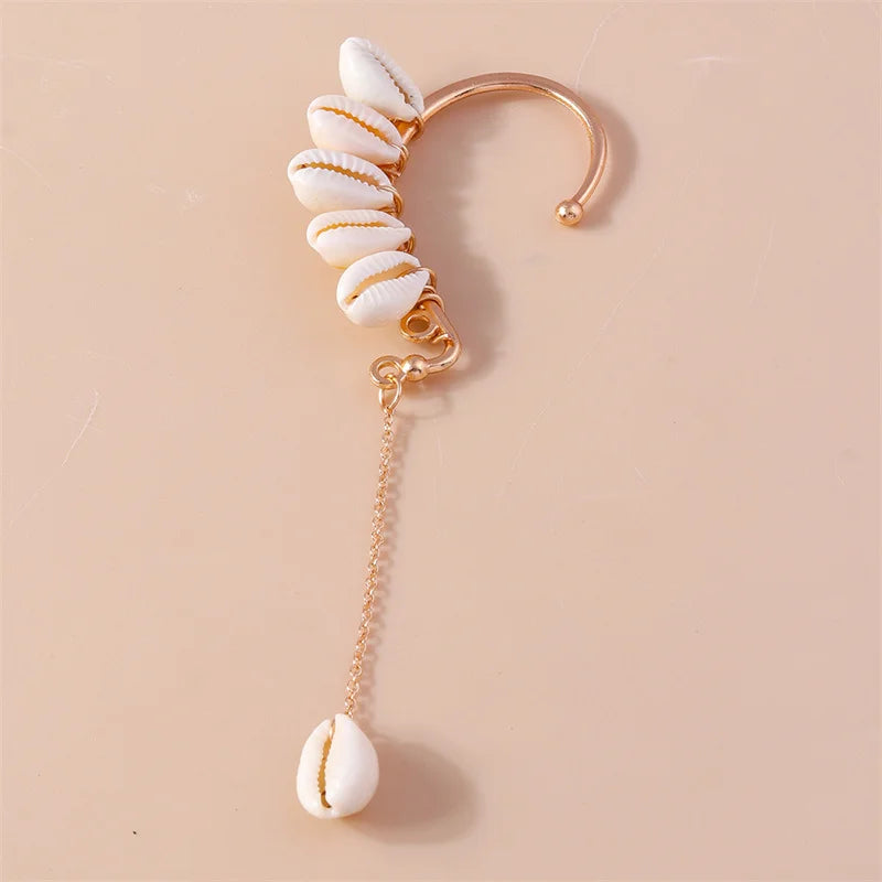 Aihua Neue Mode Gold Farbe Conch Shell Clip Ohrringe Für Frauen Einfache Gefälschte Knorpel Lange Quaste Ohr Manschette Schmuck Geschenke