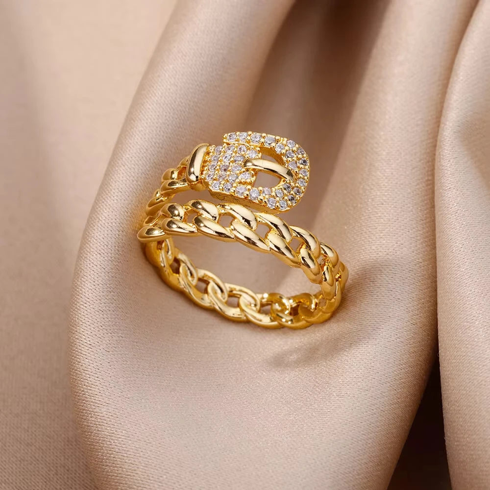 Edelstahl Zirkon Geometrische Ringe Für Frauen Luxus Bösen blick Gold Farbe Einstellbar Trendy Hochzeit Ästhetischen Jewerly Geschenk