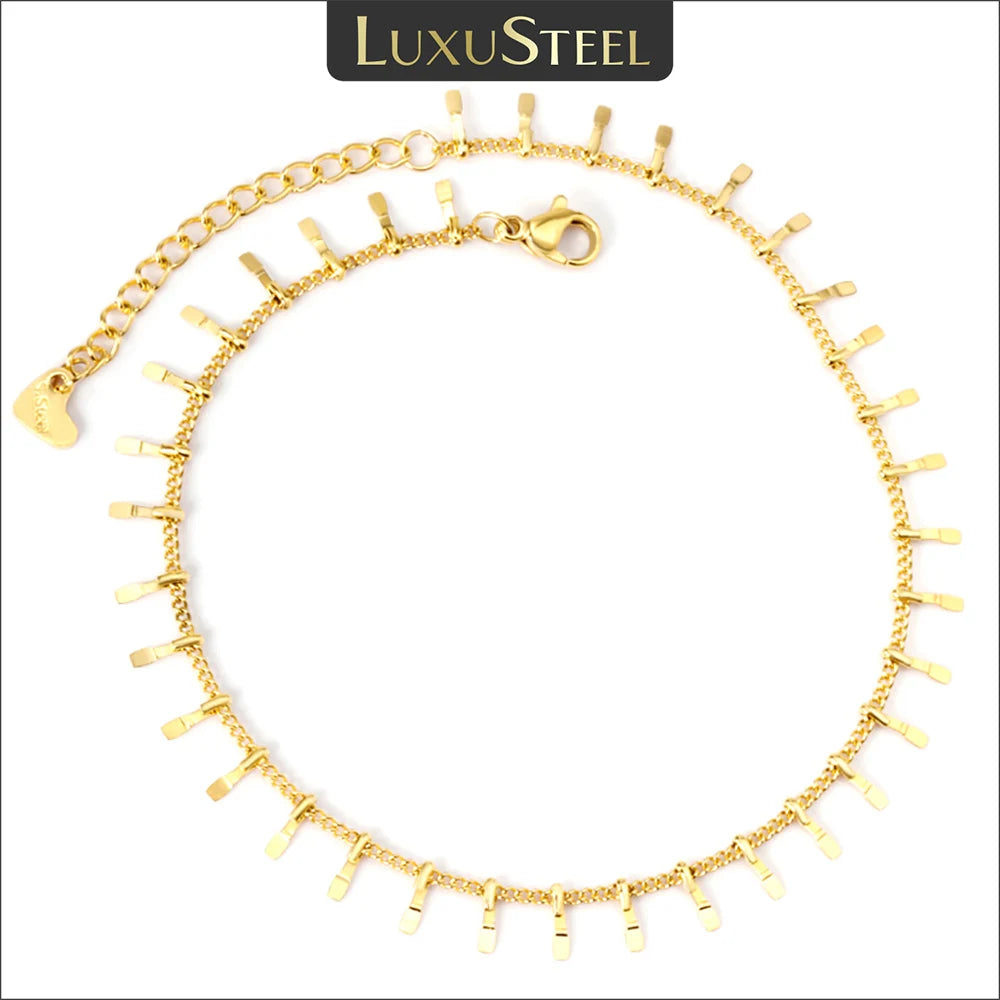 LUXUSTEEL Edelstahl Fußkettchen Armbänder Für Frauen Quaste Seestern Charme Gold Farbe Link Kette Auf Bein Mode Fuß Schmuck