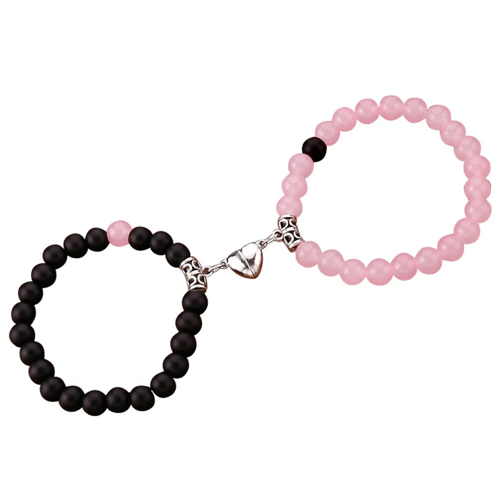 2 Teile/satz Perlen Paar Armbänder Naturstein Abstand Herz Magnet Armband Für Liebhaber Mode Liebhaber Schmuck Geschenk