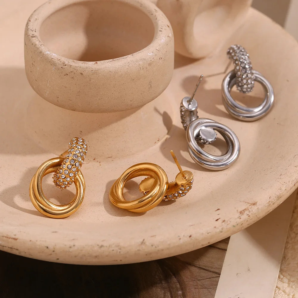 1 Paar 316L Edelstahl 18K vergoldet Zirkon Ring Ohrstecker Ohrringe Damen CZ Ohrringe Tägliches Datum Urlaub Schmuck Geschenke