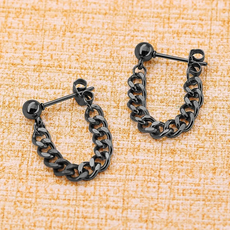 Neue 1 Paar Titan Stahl Kette Ohrringe Für Männer Frauen Hiphop Rock Punk Mode Schmuck Piercing Ohrring