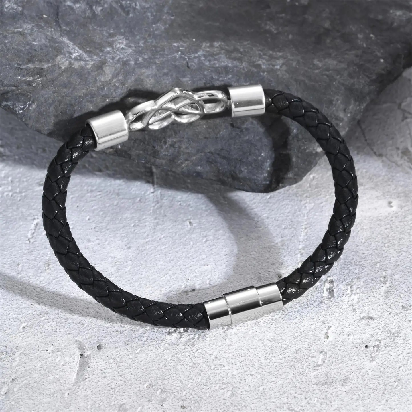 Vnox Enternity Love Infinity Knot Charm-Armbänder für Männer, Geschenk für Papa und Ehemann, inspirierendes Vatertagsgeschenk, Armreif aus gewebtem Leder