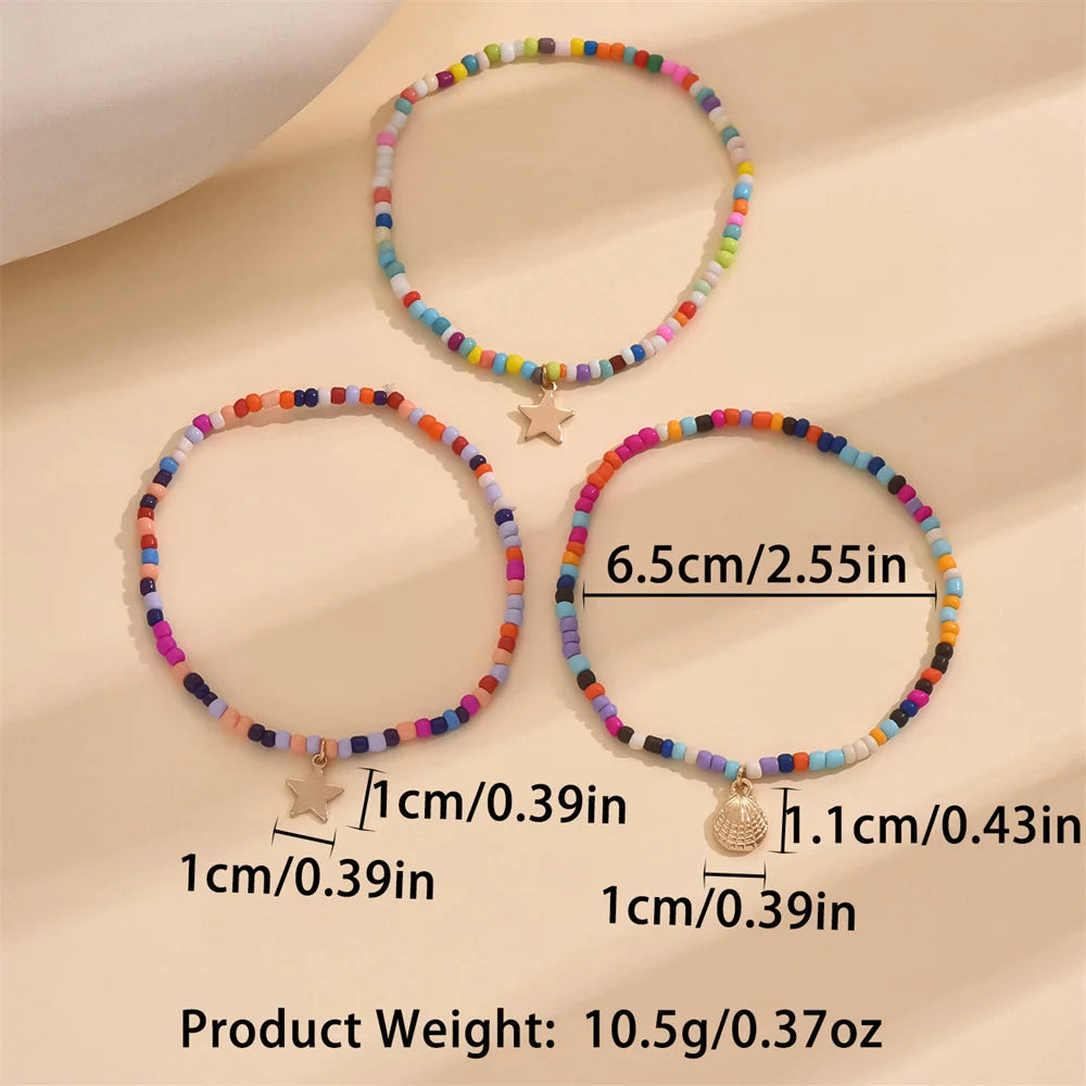 3 teile/satz Regenbogen Perlen Nette Sterne Shell Fußkettchen Für Frauen Multilayer Fuß Ketten Ankle Armband Strand Schmuck Sommer Zubehör