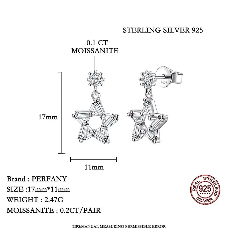 PERFANY 0,2 CT Moissanit Tropfen Ohrring Frauen S925 Reinem Silber Stern Design Labor Diamant Mode Schmuck Party Geschenk