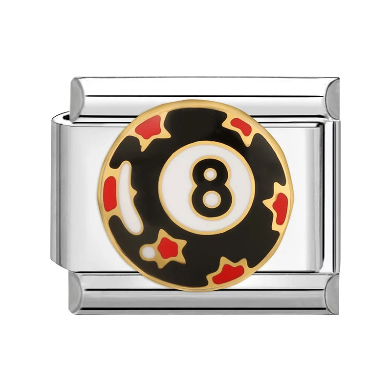 Schwarz Nr. 8 Kugelbombe Schleife Kirsche Planet Feuer DIY italienischer Charm Link Fit 9mm Edelstahl Armband Männer Frauen Mode Geschenke