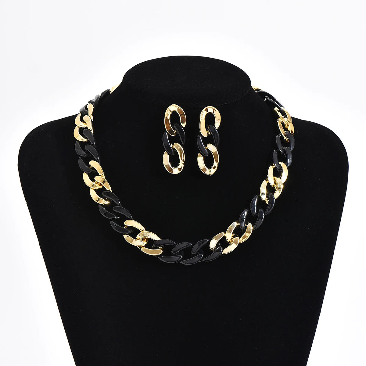 Y2K Vintage Dicke Kante Kubanische Gothic Ohrringe Halskette Für Frauen CCB Gold Farbe Kette Halsketten Charme Party Schmuck set