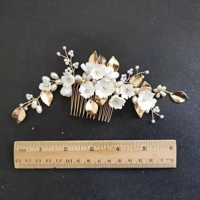 SLBRIDAL Handgemachte Luxus Strass Süßwasser Perlen Ceram Blume Braut Tiara Hochzeit Brautjungfern Krone Frauen Haar Schmuck