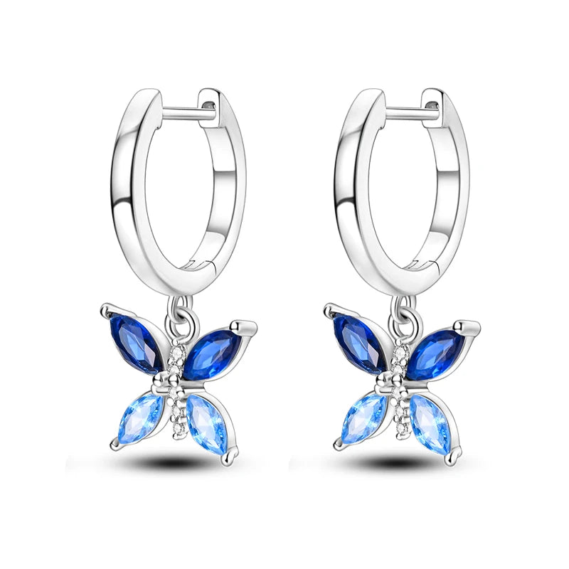 Heißer Verkauf Mode 925 Silber Farbe Ohrringe Blau Zirkon Sterne Mond Unregelmäßigkeit Ohrringe Für Frau Feine Geburtstag Schmuck Geschenke