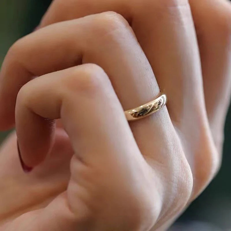 Lichtechter, feiner, 4 mm runder, 18 Karat goldener Ring für Damen und Herren, einfacher Ehering, Geschenkschmuck für Liebhaberpaare