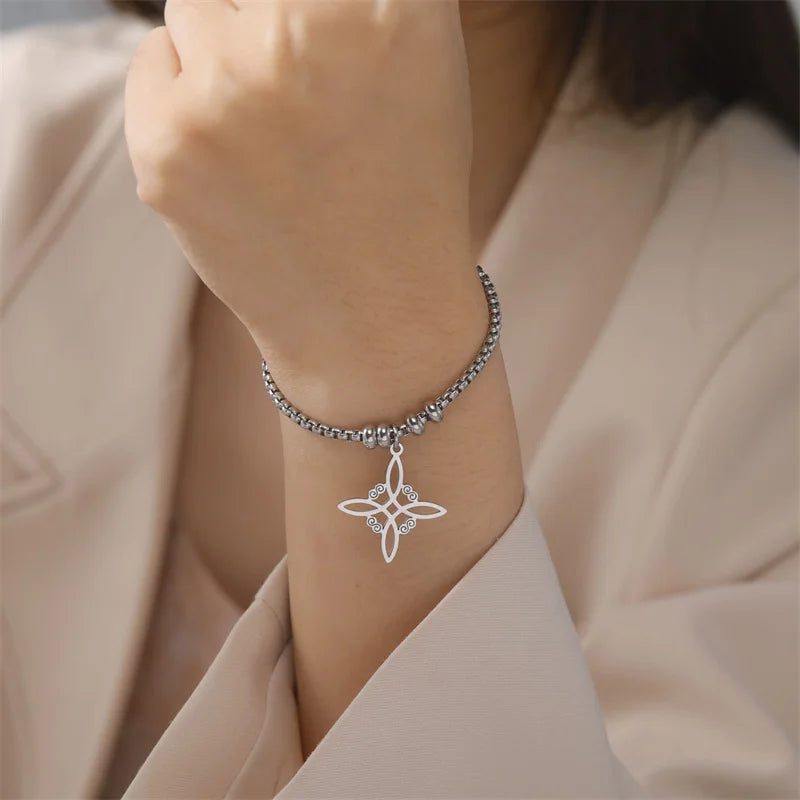 Vintage Edelstahl Armband für Männer Frauen Hexe Knoten Hexerei Anhänger Mann Armband Schmuck Armbänder homme Geburtstag Geschenke