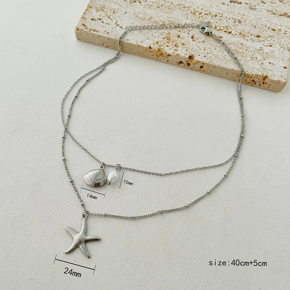 ALTERA Neue Böhmen Handgemachte Edelstahl Halskette Ohrringe Armband Shell Seestern Charme Wasserdicht Schmuck Set Sommer Strand