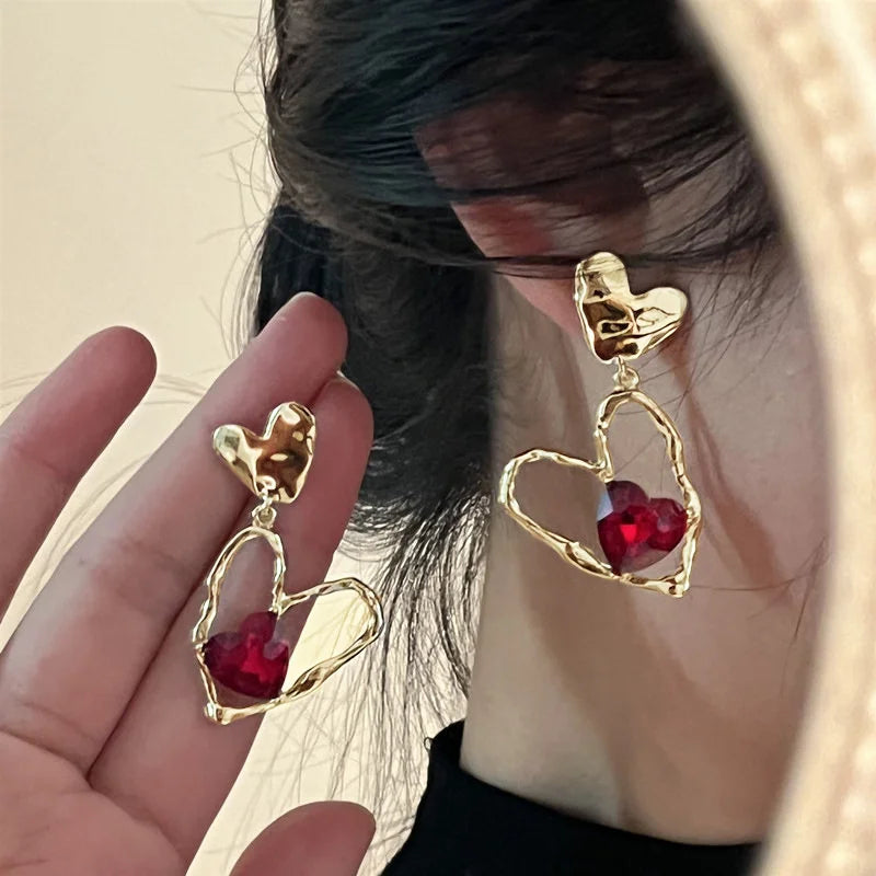Y2K Goth Flüssigkeit Herz Kreuz Stern Anhänger Ohrringe Frauen Rot Zirkon Liebe Baumeln Ohrring Gothic Unregelmäßige Quaste Ohrringe Schmuck