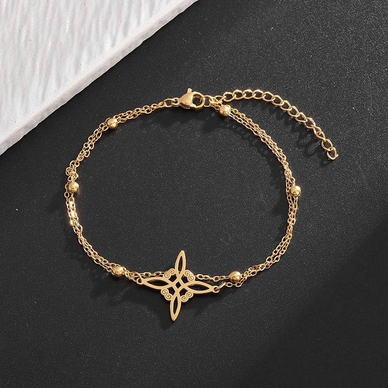 Edelstahl Hexen knoten Doppels chicht verstellbares Armband für Frauen Vintage irischen Glücks knoten Schmuck Geburtstags geschenk