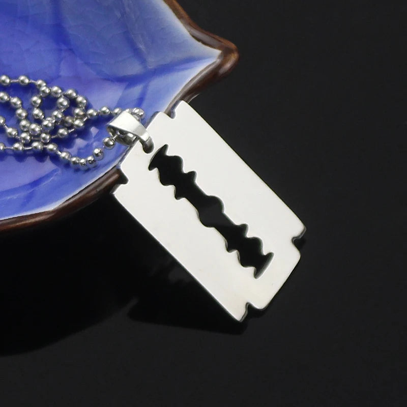 Edelstahl Klinge Rasiermesser Halsketten Gothic Punk Männer Schmuck Silber Farbe Metall Anhänger Halskette Hiphop Zubehör