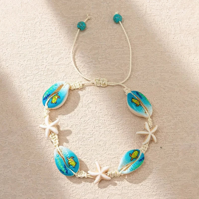 Böhmisches Imitation Muschelperlen-Armband für Frauen, Seestern, Schildkröte, gewebtes Seil-Armband, handgefertigt, Freundschaft, Strand, Urlaub, Schmuck