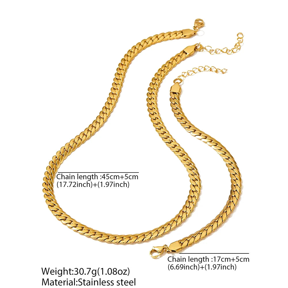 DOTIFI Edelstahl Einfache Flache Kubanische Kette Armband Halskette Schmuck-Set 18k Gold Überzogene Mode Dicke Kette Mode Schmuck