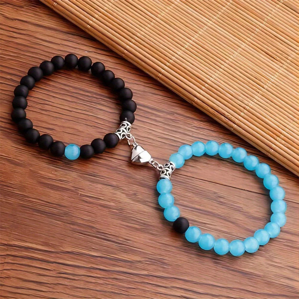 2 Teile/satz Perlen Paar Armbänder Naturstein Abstand Herz Magnet Armband Für Liebhaber Mode Liebhaber Schmuck Geschenk