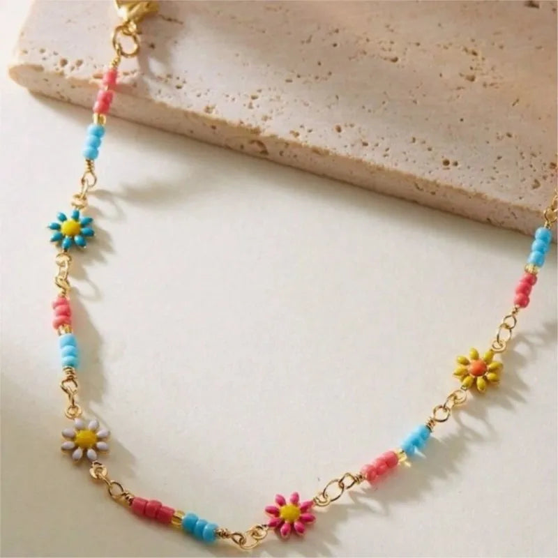 Süße Mode Chrysantheme Gänseblümchen Kette Fußkettchen für Frauen Sommer Boho Chic Gänseblümchen Perlen Fuß Kette Party Berufung Schmuck Geschenke