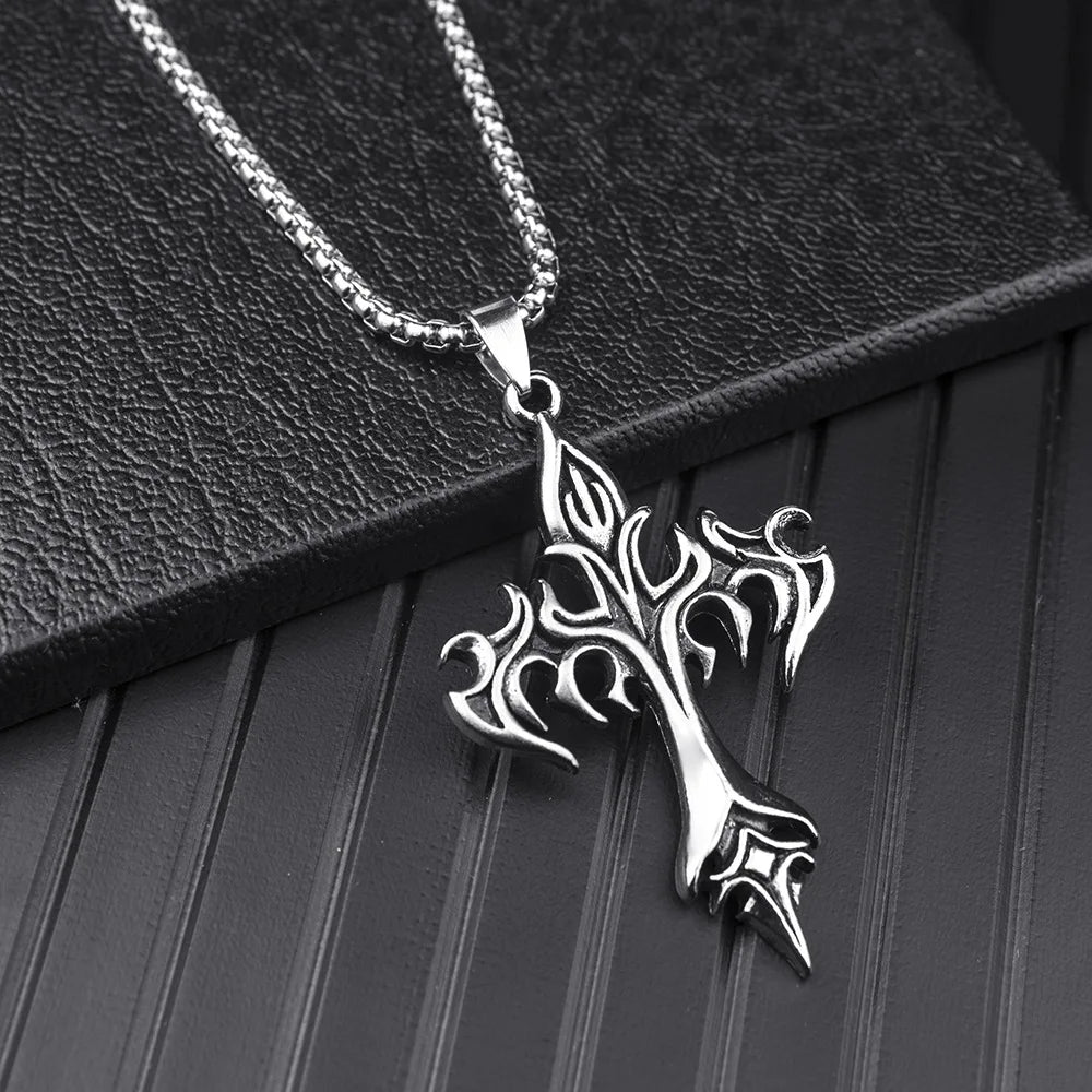 Hip Hop Flamme Kreuz Anhänger Halskette Edelstahl Minimalistischen Schmuck Für Männer Retro Mode Unisex Geschenk Paar Zubehör