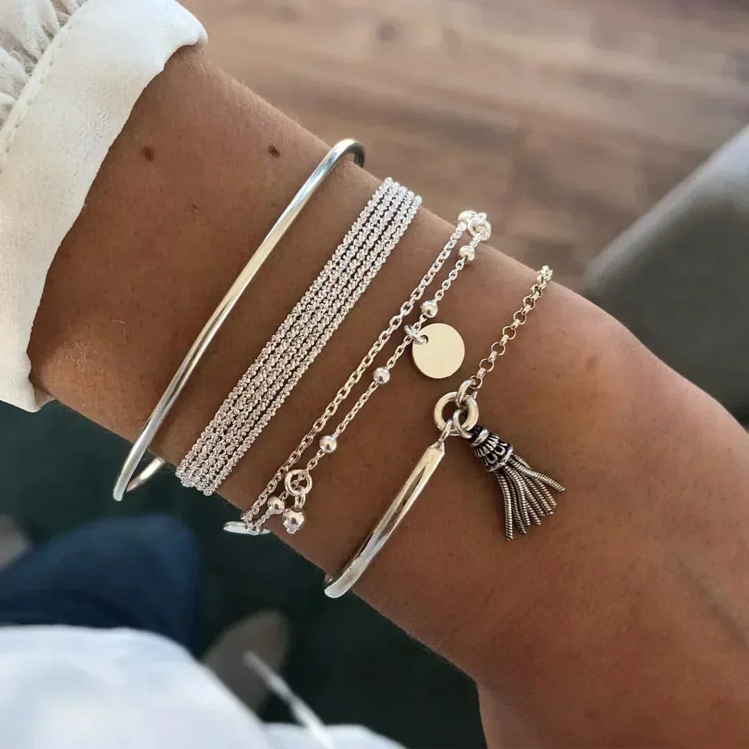 5 teile/satz Mode Silber Farbe Herz Perlen Kette Armbänder für Frauen trend ige geometrische Armbänder Set Party Schmuck Accessoires