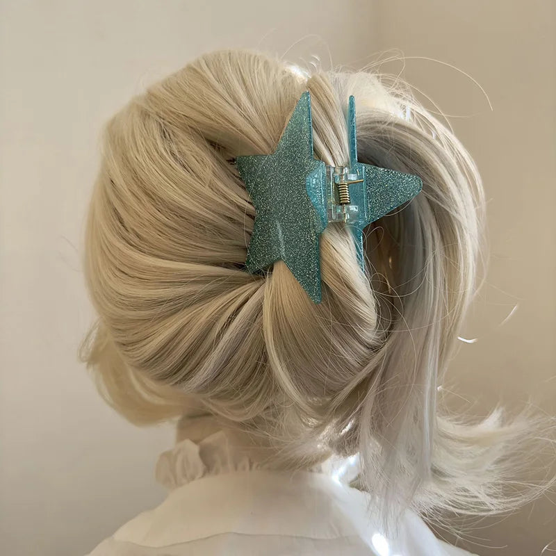 Y2k Sterne Haar Krallen clip für Frauen Acryl Pentagramm große Hai Clips glänzende fünfzackige Stern Haars pange koreanische Haarschmuck