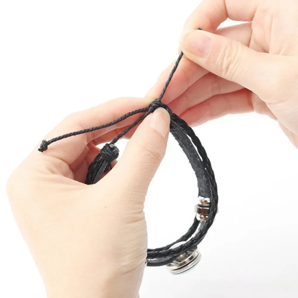 12-Sternbild-Sternzeichen, schwarzes geflochtenes Lederarmband, Krebs, Löwe, Jungfrau, Waage, gewebte Glaskuppel, Schmuck, Punk-Männerarmband