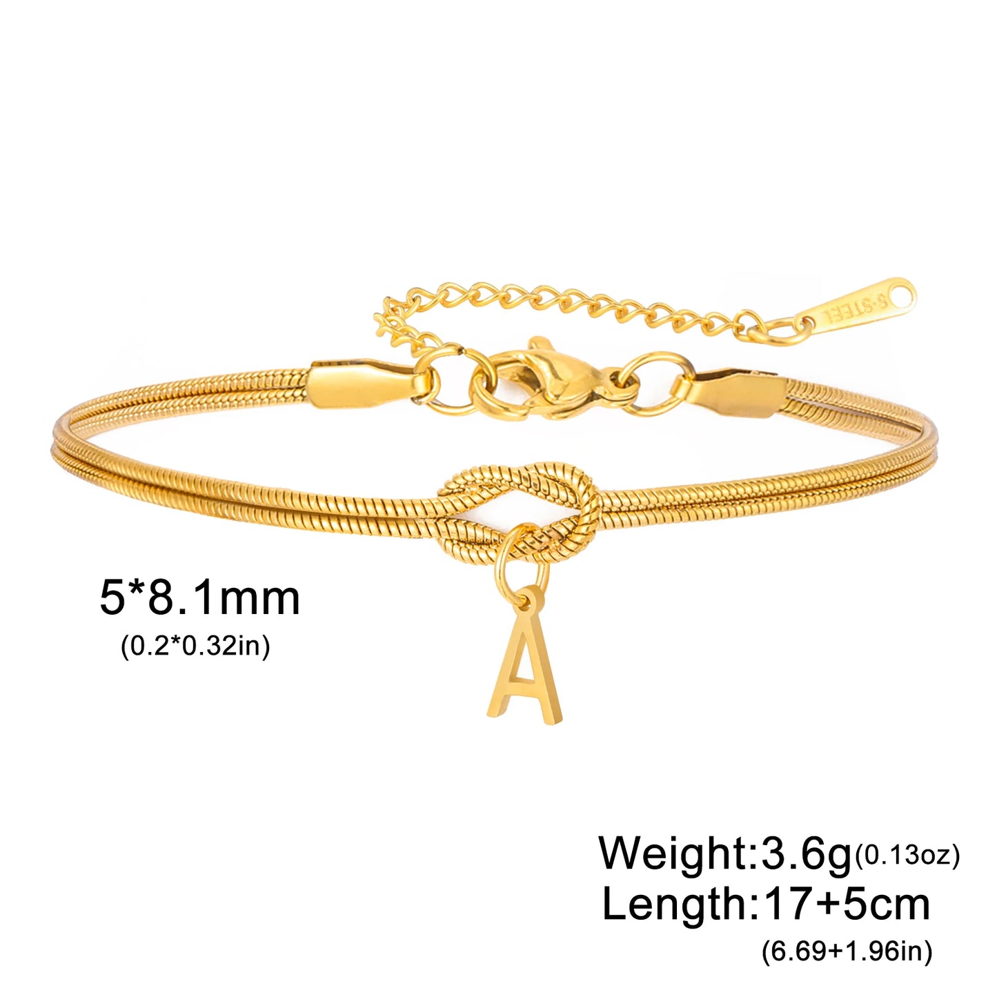 Skyrim Anfangsbuchstabe Liebe Knoten Armbänder Frauen Männer Paar Edelstahl Gold Farbe Schlangenkette Armbänder A-Z Alphabet Schmuck