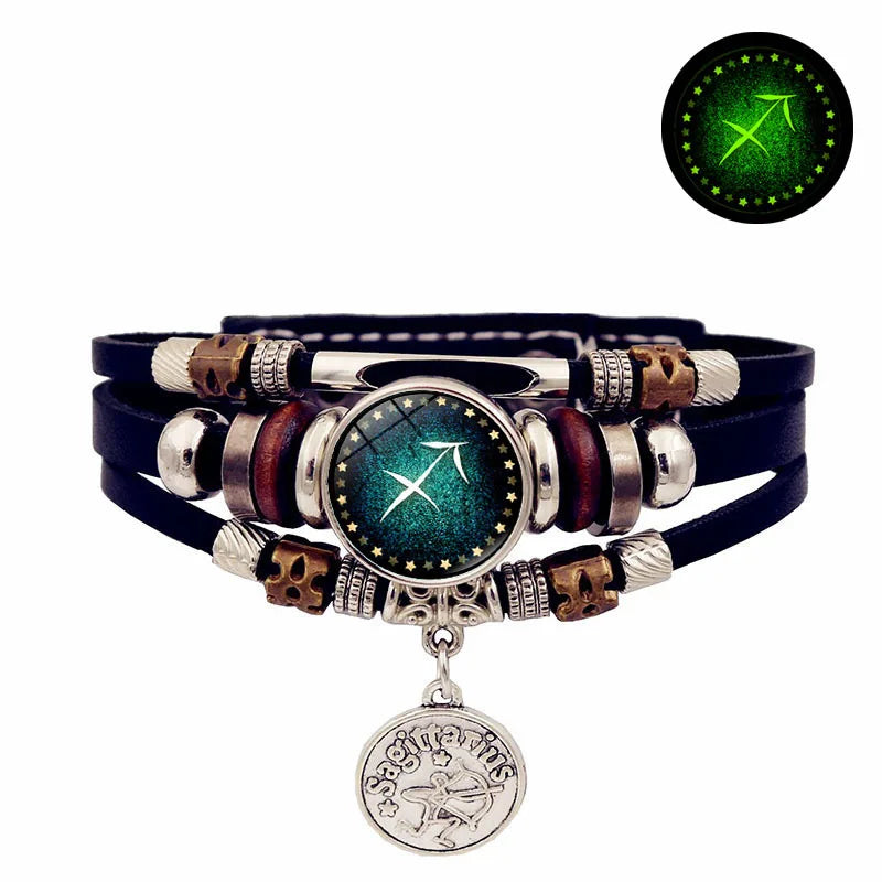 Sternenhimmel Sternzeichen Leuchtendes Lederarmband Mehrschichtiges Perlenleder Herren Schnappverschluss Damen Armband Freundschaftsarmbänder