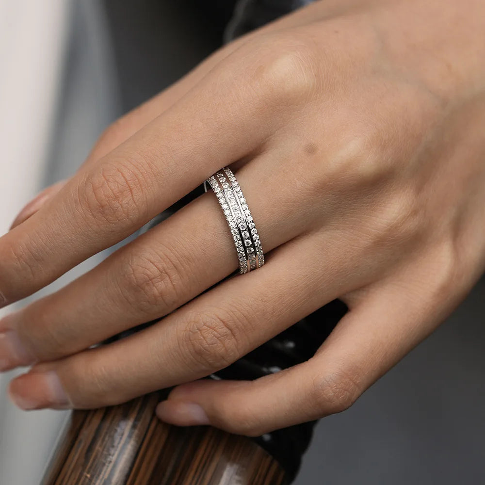 Ring aus 925er-Sterlingsilber mit Rundschliff, Moissanit, weiße Farbe, Eheringe für Damen