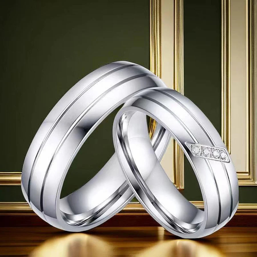 1 Stück Goldton versilberter Edelstahl Titan Ring Kubikzircon Strass Paar Verlobung Hochzeit Schmuck Männer Frauen