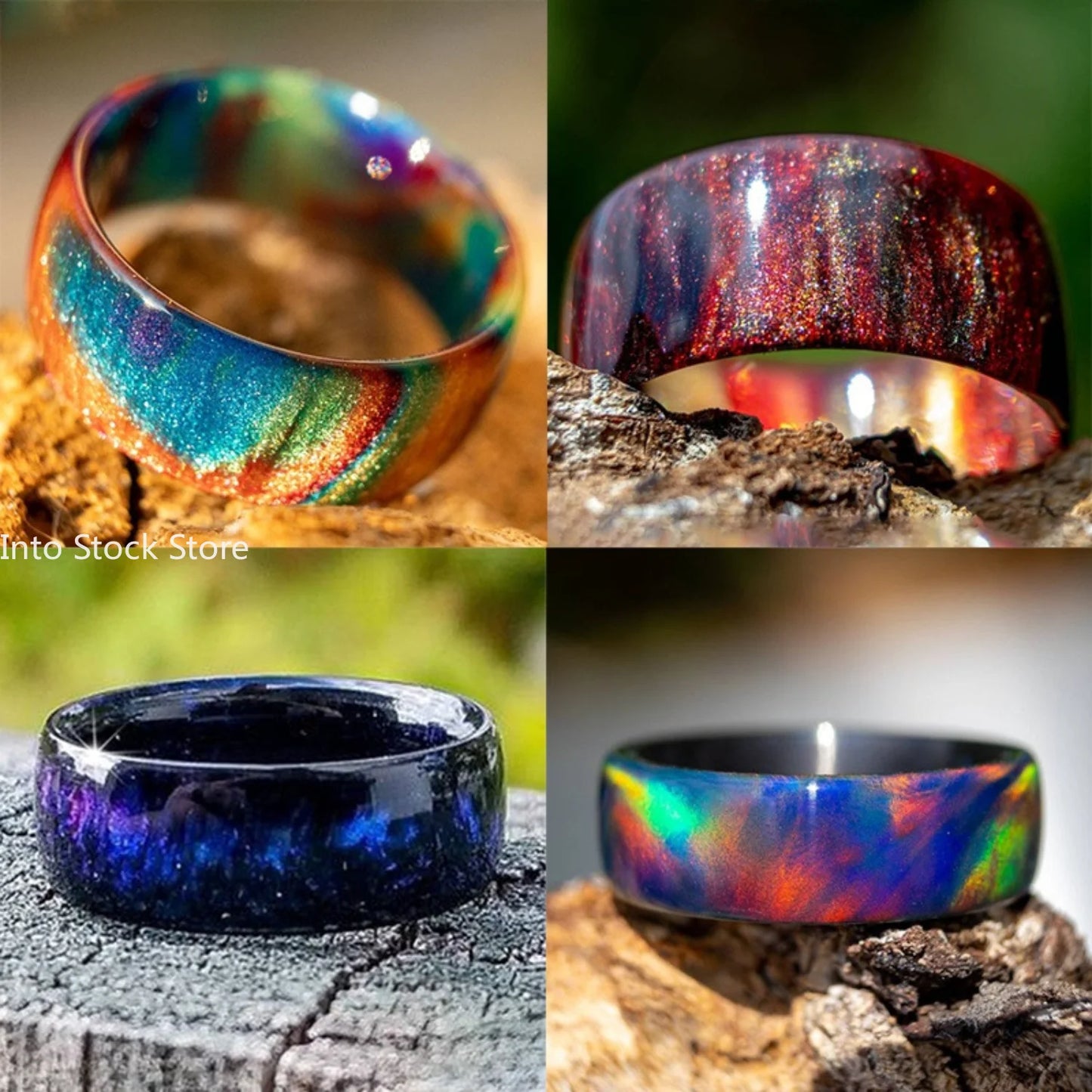 Sternenhimmel-Ring aus Acrylharz, bunter Regenbogen, Damen-Zeigefingerring, 7 Farben, Feueropal-Ringe für Frauen