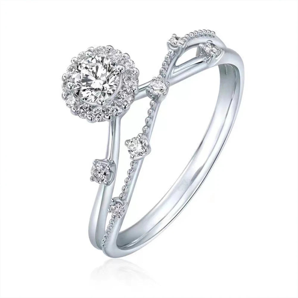0,5-1 CT D Farbe Blume Moissanit 925 Silber Ring für Frauen Romantische Blumen Hochzeit Versprechen Bands Makellos Funkelnden Schmuck GRA