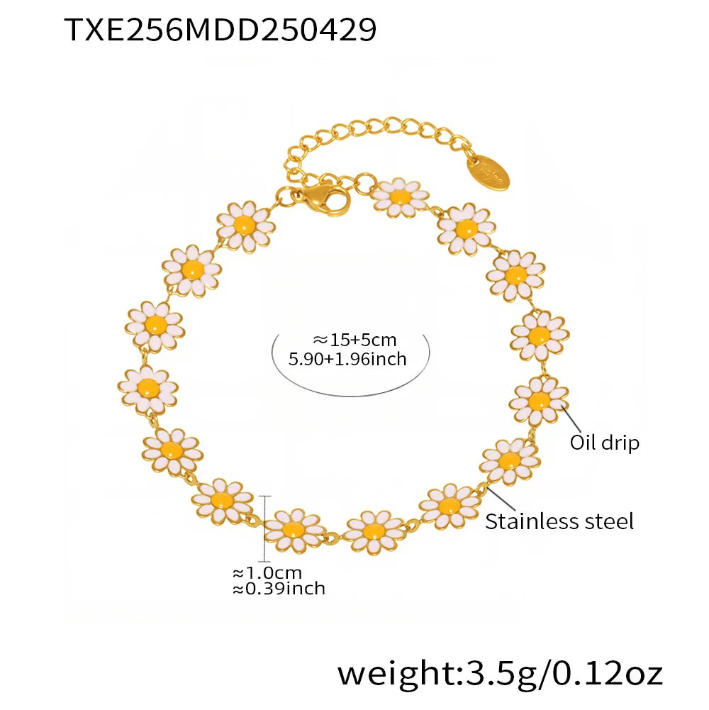 Nivora Emaille Kleine Chrysantheme Blume Kette Halskette Armbänder Fußkettchen Für Frauen Edelstahl Hochzeit Schmuck Sets