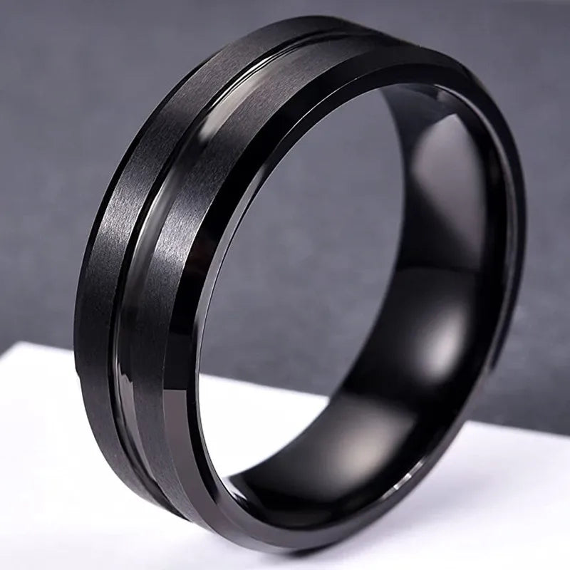 Mode 8mm männer Schwarz Wolfram Hochzeit Band Ringe Schwarz Nut Abgeschrägte Kante Verlobungsring für männer Valentinstag geschenke Schmuck