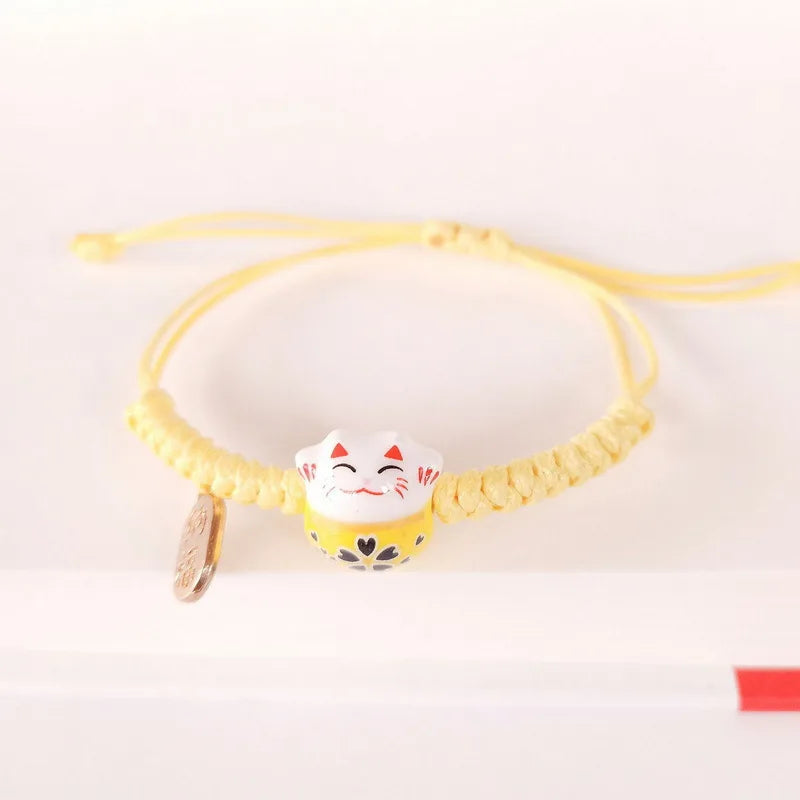 Einfaches geflochtenes Keramik-Glückskatze-Armband für Damen und Herren, mehrfarbig, niedliches Tier, handgestrickt, verstellbares Armband, Harajuku-Schmuck