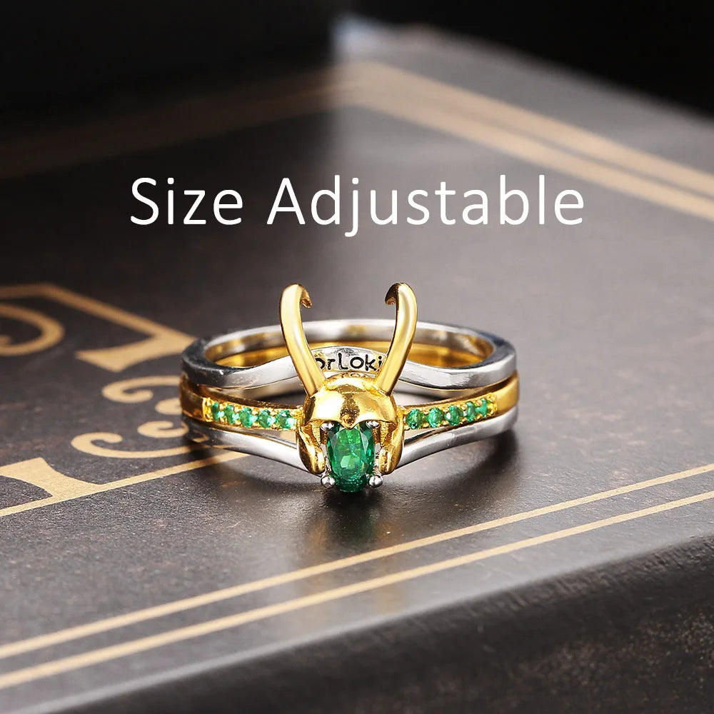 Loki Helm Schmuck Set Für Frauen Superheld Thor Loki Hörner Passenden Stud Ohrring Ring Set Cosplay Requisiten Mode Schmuck 2024