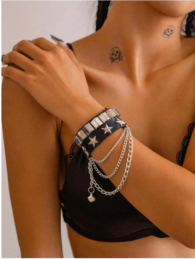 Vintage Lederarmbänder Punk Row Cuspidal Spikes Nieten Ohrstecker Breite Manschette PU Leder Punk Gothic Rock Unisex Goth Accessoires
