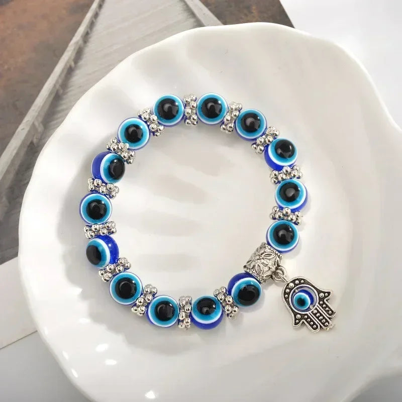 2 Stück Vintage Blue Evil Eye Armband für Frauen, die Glück, Amulett, Hand der Fatima wünscht, Armband, Glück, Türkei, bunt, einfach, trendig
