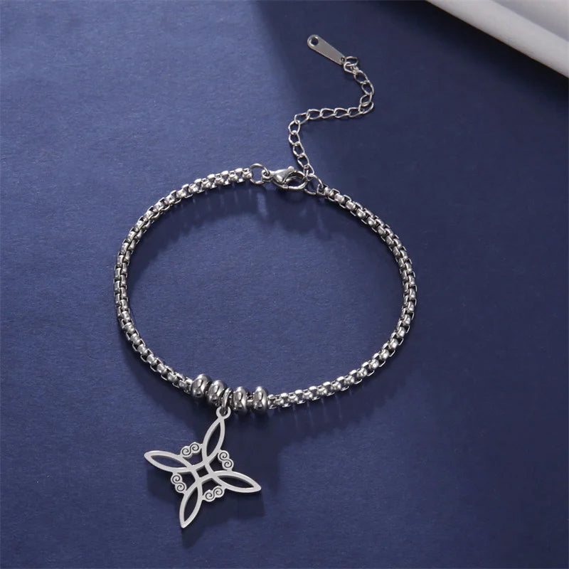 Vintage Edelstahl Armband für Männer Frauen Hexe Knoten Hexerei Anhänger Mann Armband Schmuck Armbänder homme Geburtstag Geschenke