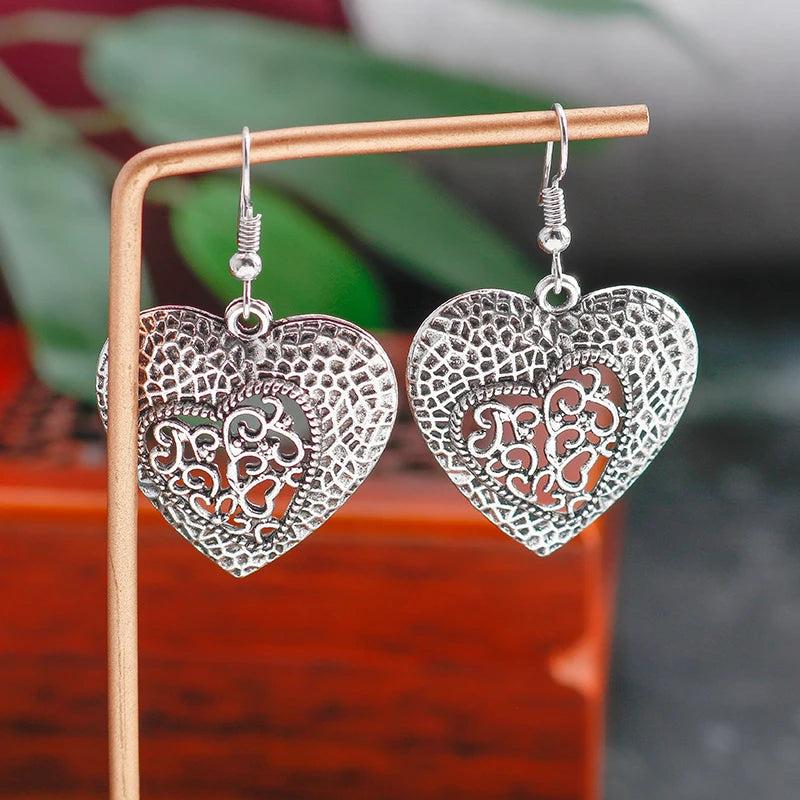 Böhmische Legierung Blume Herz Tropfen Ohrringe für Frauen Türkis Stein Quaste baumeln Ohrringe Mädchen Weihnachts geschenke