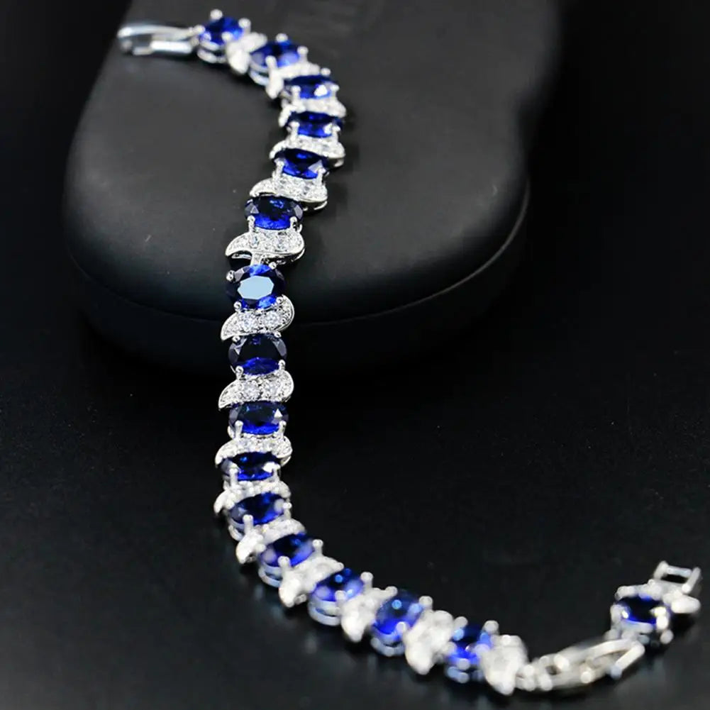 Damen-Armband, Blatt-Charm, elegant, klassisch, verstellbar, blauer Strassstein, eingebettetes Damen-Armband, Modeschmuck