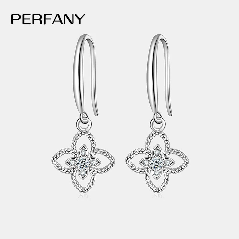 PERFANY 0,08 CT Moissanit Klee Tropfen Ohrring Frauen S925 Reinem Silber Labor Pflegen Diamant Mode Hochzeit Schmuck