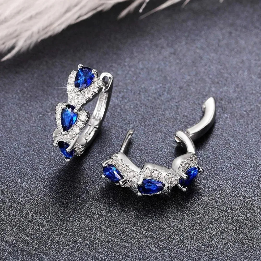 Luxuriöse, trendige blaue Zirkonia-Creolen aus 925er-Sterlingsilber, Hochzeit, Party, elegante Accessoires für Frauen, Schmuck, Geschenk
