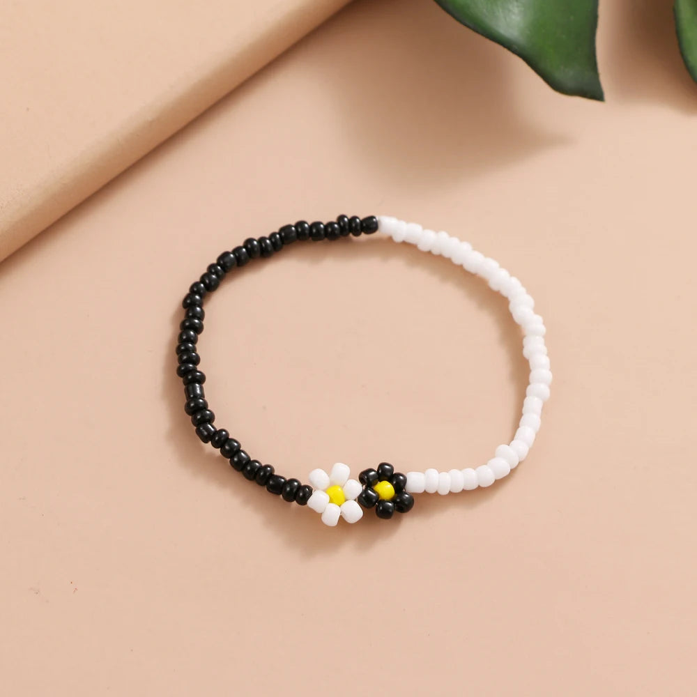 FNIO Neues Perlen-Fußkettchen, Samenperlen, verstellbar, buntes Blumen-Knöchelarmband am Bein, trendiger Schmuck für Frauen