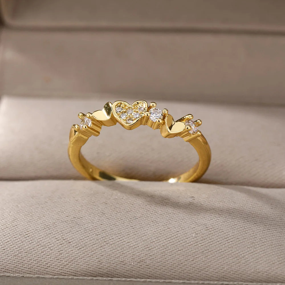 Glatte Doppel Herz Ringe Für Frauen Edelstahl Zirkon Herz Liebe Ring Einstellbare Finger Ring Weihnachten Schmuck Hochzeit Geschenk