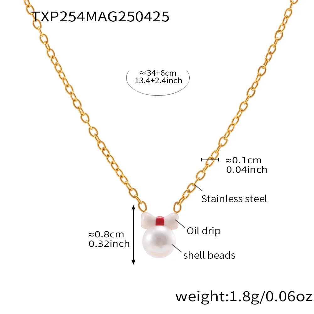 Liora Mode Emaille Bowknot Anhänger Simulierte Perle Halskette Armband Ring Ohrringe Für Mädchen Edelstahl Charme Schmuck Set