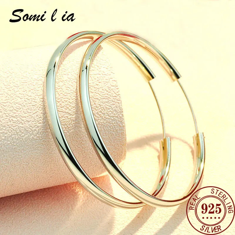 Somila Fashion S925 Ohrringe, 3–7 cm Durchmesser, große Creolen für Damen, platinierte Ohrringe, C Servies Prat
